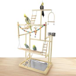 Perches Wood Parrot Playground Bird Playstand Perchers Cockatiel Playgym With Swing Ladders Feeder Bite Toys Lovebirds Activity Centre