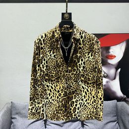Men's Casual Shirts 2023 Trend Male Leopard Print Shirt High Quality Long Sleeve Blouse Social Man Loose Tops Chemise Homme Dress B97