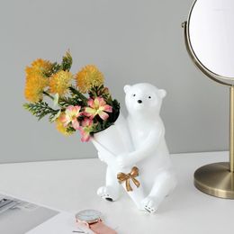 Vases Nordic Bear Sculpture Flower Vase Ornaments Resin Statue Crafts Modern Home Decoration Accessories Birthday Gift For Girlfriend