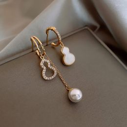 Dangle Earrings Women Cute Zircon Gourd Hulu Pearl Tassel Irregular Charms Eardrop Jewellery Gift For Friends Party Accessory