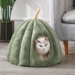 Cat Beds Solid Color Litter Winter Warm Closed Deep Slee Large Removable And Washable Yurt Pumpkin Pet Kennel Accessories