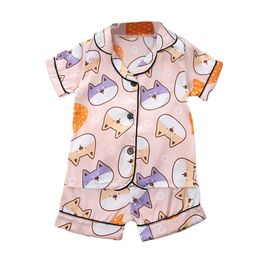 Pajamas Boys Silk Santin Pajamas for Children Kawaii Print Girls Sleepwear Pijama Nightwear Pyjamas Set Kids Loungewear for 1-6 Years 230503