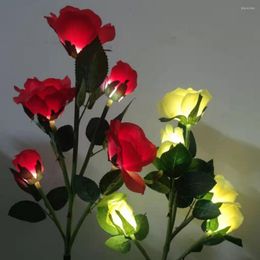 Decorative Flowers Walkway Light Solar Powered Waterproof Stainless Steel Realistic Rose Flower Lawn LED For Villa Garden Decoration