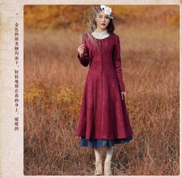 Women's Wool & Blends Boho Women 2023 Spring Lady Vintage Button Coats Ethnic Cashmere Flocking Lengthen Coat K-1006 Feminina OuterwearWomen