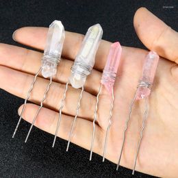 Hair Clips Romantic Real Quartz Crystal Point Crown Wand Wire Craft Comb Sticks Energy Stone Hairpin Woman Tiara Wedding Bride Jewelry