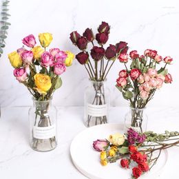Decorative Flowers Mixed Colourful Natural Dried Rose Flower Bouquets For Wedding Bridesmaid Accessories Bohemian Decoration