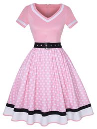 Casual Dresses Vintage 50s 60 s Party Dress With Belt Polka Dot Print Short Sleeve Hepburn Robe Pin Up Rockabilly 230503