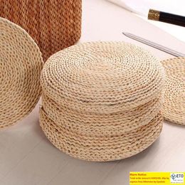 CushionDecorative PillowNatural Straw Round Pouf Tatami Cushion Weave Handmade Floor Japanese Style With Silk Wadding