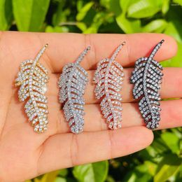 Charms 5pcs Cubic Zirconia Feather For Women Bracelet Making Necklace Pendants Earring Bling Rhinestone Jewellery Accessory Supply