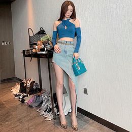 Dresses Asymmetrical Design Denim Skirts for Women 2021 Korean Fashion Trend Summer Clothing Office Ladies High Waisted Sexy Jeans Skirt