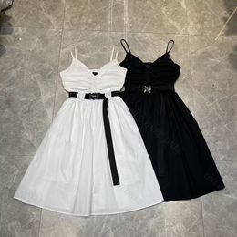Suspender Dress Designer Triangle Black and White Dress Women's Sexy Casual Long Skirt