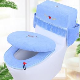 Covers 3 Pcs/Set Embroidery Toilet Seat Cover Soft Velvet Toilet Mat Overcoat Toilet Case Water Tank Dustproof Cover Toilet Ring Pad