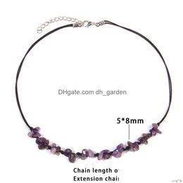 Pendant Necklaces Fashion Amethysts Crystal Chips Beads Necklace Natural Stone Quartz Chokers Handmade Exquisite Rope Chain Dhgarden Dhdxp