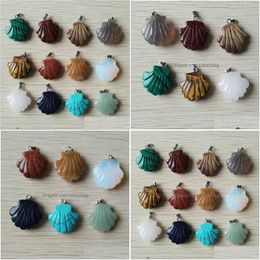 Charms Carved Flower Shape Assorted Natural Stone Crystal Pendants For Necklace Accessories Jewelry Making Drop Delivery Findings Com Dhyai