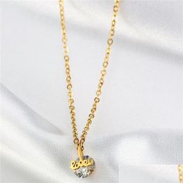 Pendant Necklaces Fashion Charming Alphabet Crystal Female Necklace Gold Colour Stainless Steel Jewellery Womens Gifts Drop Deli Dhgarden Dhfr9
