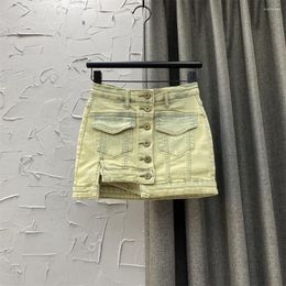 Saias 2023 Primavera Verão Verão Coreano High jeans Salia Sexy Mulheres de peito de peito de peito único Hip jeans de uma etapa