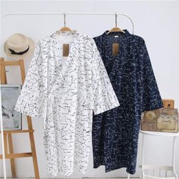 Ethnic Clothing Kimono Cardigan Men Japanese Summer Home Service Cotton Yarn Nightgown Woven Plain Cloth Jacquard Bathrobe Leaf Gown