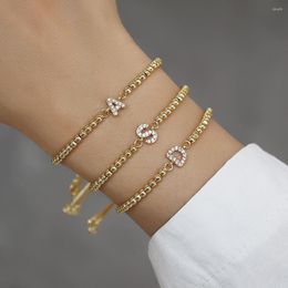 Charm Bracelets 2023 Trendy Pave Zirconia Letter Bracelet Women A-Z Initials Adjustable Chain For Jewellery Gift