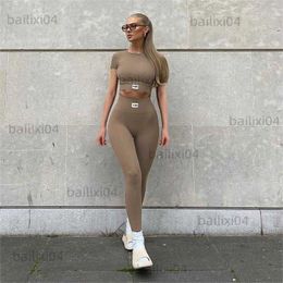 Women's Two Piece Pants Women's Summer Set 2023 Labeled Top Pants Sportswear Clothing Female Tracksuit Women Two Piece Set Sport Outfit For Woman T230503