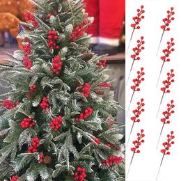 Decorative Flowers 10 PCS Decoration Red Berries Simulation Berry Branches Cherry Stamen For Home Xmas Year Gift Wedding Flower Wreath