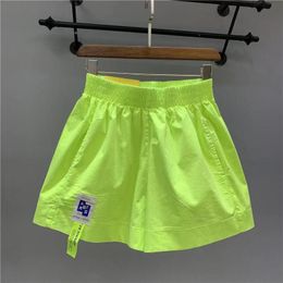 Women's Shorts DAYIFUN Summer Women Candy Color Shorts High-waisted A-line Wide Leg Labeling Short Pants Neon Yellow Korean Casual Street Wear 230503