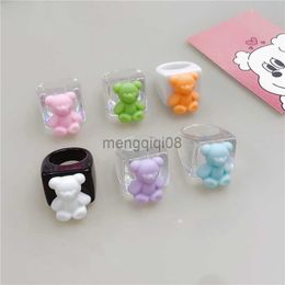 Band Rings 2023 New Funny Acrylic Cute Bear Ring for Women Girls Resin Creative Personalized Cartoon Jewelry Accessories Gift Y23