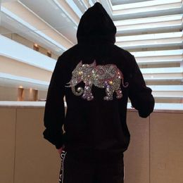 Men's Hoodies & Sweatshirts Fashion Black And White Shiny Elephant Diamond Craft Slim Hoodie Quickly Send Goods Winter Sweatshirt