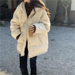 Parkas Women's White Jacket Winter Oversized Korea Warm Cotton Patchwork Thick Loose Coat Hooded Puffer Parkas Casual Overcoat 2022