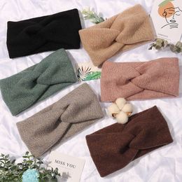 Headbands Donarsei Korea Winter Wide Knitting Cross Headband For Women Fashion Solid Colour Elastic Yoga Turban Bandage Bandanas HairBands J230502