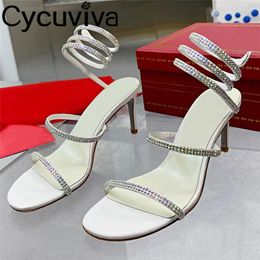 Crystal Wedding Sandals Scarpe da festa Donne alla caviglia alla caviglia sexy tacco alto gladiatore Strappy Runway Bride Mujer Py