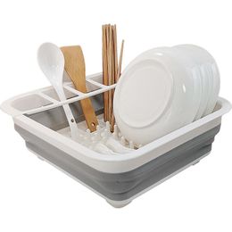 Organization Foldable Dish Rack Kitchen with Drain Hole Bowl Spoon Chopsticks Tableware Plate Organizer Holder Silicone Home Storage