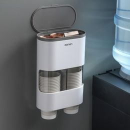 Organization Wall Mounted Automatic Cup Storage Rack Paper Cups Dispenser Disposable Pull Type Plastic Cup Holder Dustproof Cups Container