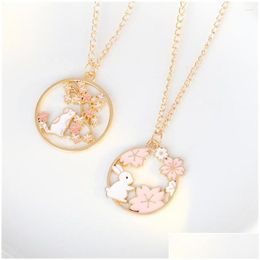 Chains Cute Flower Animal Pendant Necklace For Women Adjustable Gold Colour Cartoon Round Hollow Collar Jewellery Accessories G Dhgarden Dhjbj