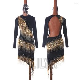 Stage Wear Latin Dance Dress Skirtes Competition Dresses Decoration Costumes Skirt Black Velvet Elastic Fabric Bead Fringe