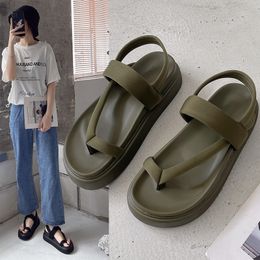 Sandals Platform Women Summer Beach Fashion Sexy Flat Casual Cross Peep TToe Ladies Shoes Woman Black Rome Flip Flops 230503