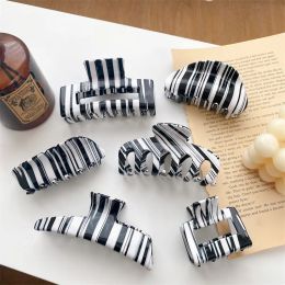 Black White Stripe Pattern Square Keel Hair Clamp Geometric Semicircle Ship Type Hair Claw Clips Acetic Acid Medium Large Hairpins For Women Headdress Accessories