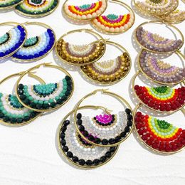 Brincos de argola Aensoa Bohemian Semicircle Crystal Beads for Women Multicolor Handmade Round Round Ethnic Jewelry 2023