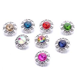 Charms Colorf Rainbow Crystal Vintage Sier Colour Snap Button Women Jewellery Findings Rhinestone 18Mm Metal Snaps Buttons Diy Bracelet Dhf4X