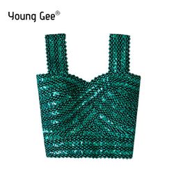 Tops Young Gee Green Sequined Streetwear Sleeveless y2k Camis Women Sexy Crop Tops Tube Lingerie Tee Bra Corset Tank Top Bandeau traf