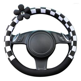 Steering Wheel Covers Plush Cover Black And White Square Car Non-Slip Durable