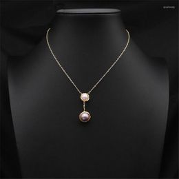 Chains Luxury Natural Fresh Water BaroqueRound Pearl Necklace White Purple Pearls Pendant For Women Party Wedding Fine Jewellery Gift