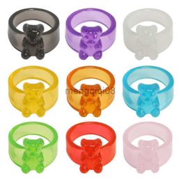 Band Rings Candy Colour Cute Animal Funny Bear Acrylic for Women Cartoon Resin Transparent Wide Finger Ring Girl Party Jewellery Gift Y23