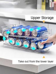 Organisation Automatic Rolling Refrigerator Organiser Box Bins Soda Cola Beer Can Beverage Bottle Holder Kitchen Fridge Storage Container