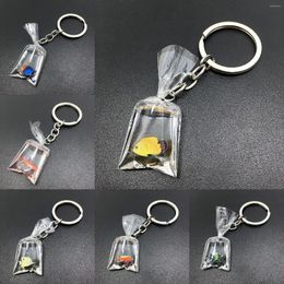 Keychains Creative Water Bag Fish Pendant Keychain Novel Goldfish Ornaments Tropical Clear Resin Backpack
