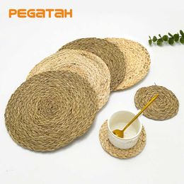 Mats Pads Handmade Weave Table Placemat coaster Round Braided Mat Heat Resistant Hot Insulation AntiSkidding Pad Placemat table coaster Z0502