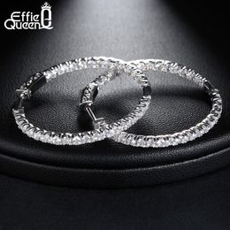 Hoop Huggie Effie Queen Women Big Round Hoop Earrings Luxury Cubic Zircon Vintage Circle Loop Earring Silver Colour Jewellery DE137 230428