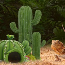 Decor Reptile Plants Aquarium Resin Artificial Cactus Terrarium Decor Hideout for Tree Frogs Fish Tank Desert Decorations