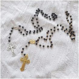 Pendant Necklaces Antique Cross Rosary Necklace Handbeaded Charm Style Long 2023 Fashion Statement Women Gift Drop Delivery J Dhgarden Dh9Os