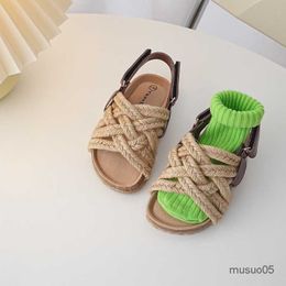 Children Hemp Rope Sandals Kids Handmade Wood Bran Toddler Boys Girls Cork Shoes Baby Casual Sandal 2022 Summer