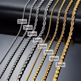 Chains Danymia Men Stainless Steel Minimalist Twist Rope Chain Long Necklaces Classic Gold Silver Colour 2 TO 5mm Necklace Accessories